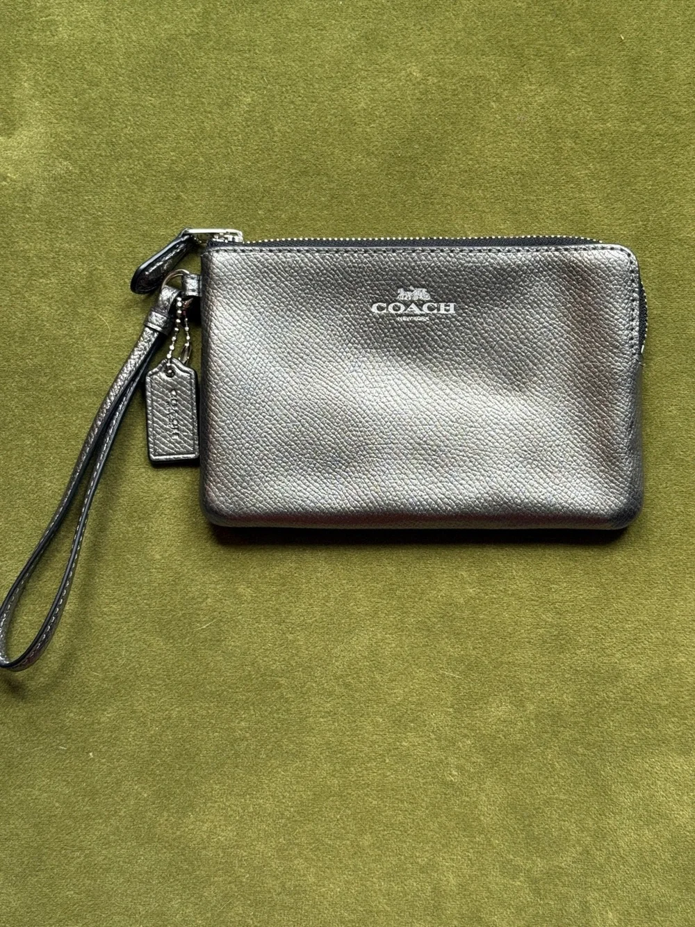 Coach Crossgrain Corner Zip Wristlet in Gunmetal